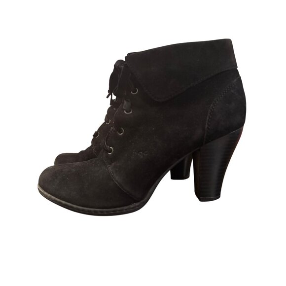 Black Lace-Up Heeled Ankle Suede Boots By B.O.C. Womens Size 8 - Picture 11 of 15